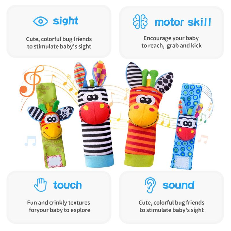 Cute Animal Wrist Rattles & Foot Finder Socks for Baby, Colorful Baby Wrist Rattle Foot Finder Toys, Toddler Rattle Socks, Feet Leg Ankle Sock, Toys for Mummy Time, Baby Toys,  Kids Toys,  Toddler Sensory Kit 3