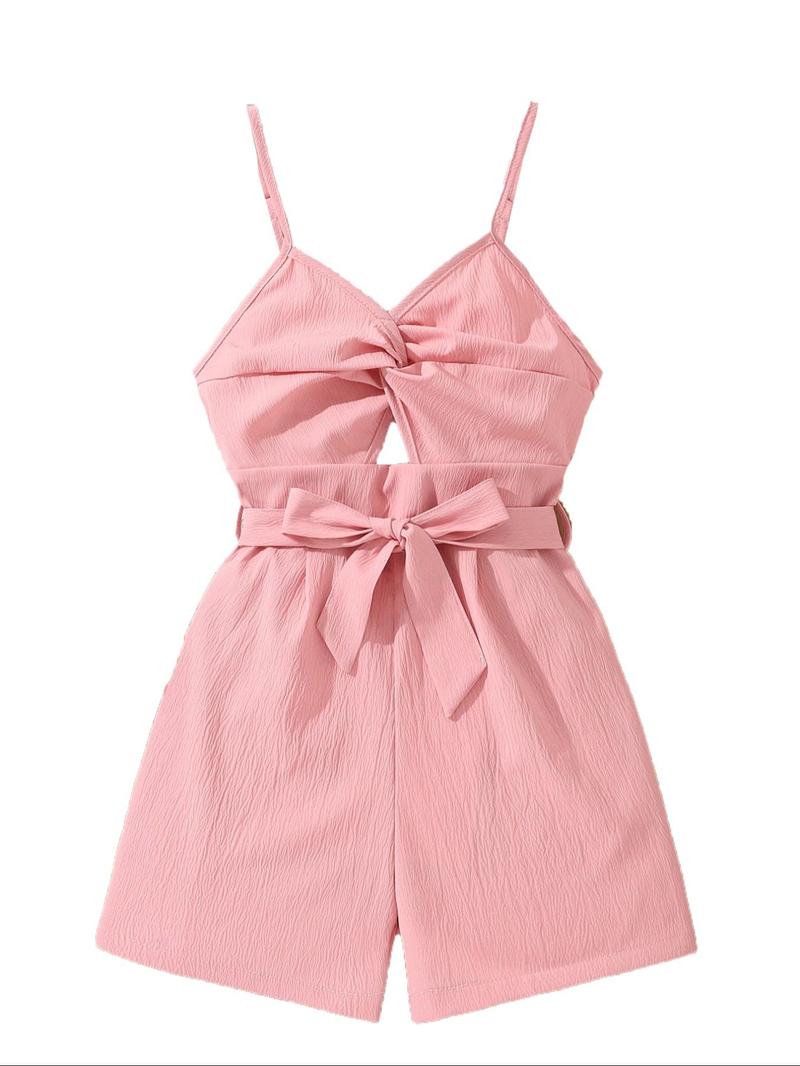 Product Introduction of Girl's Solid Belted Cami Romper, Casual Sleeveless Romper for Summer, Kids Clothes for Daily Wear 8