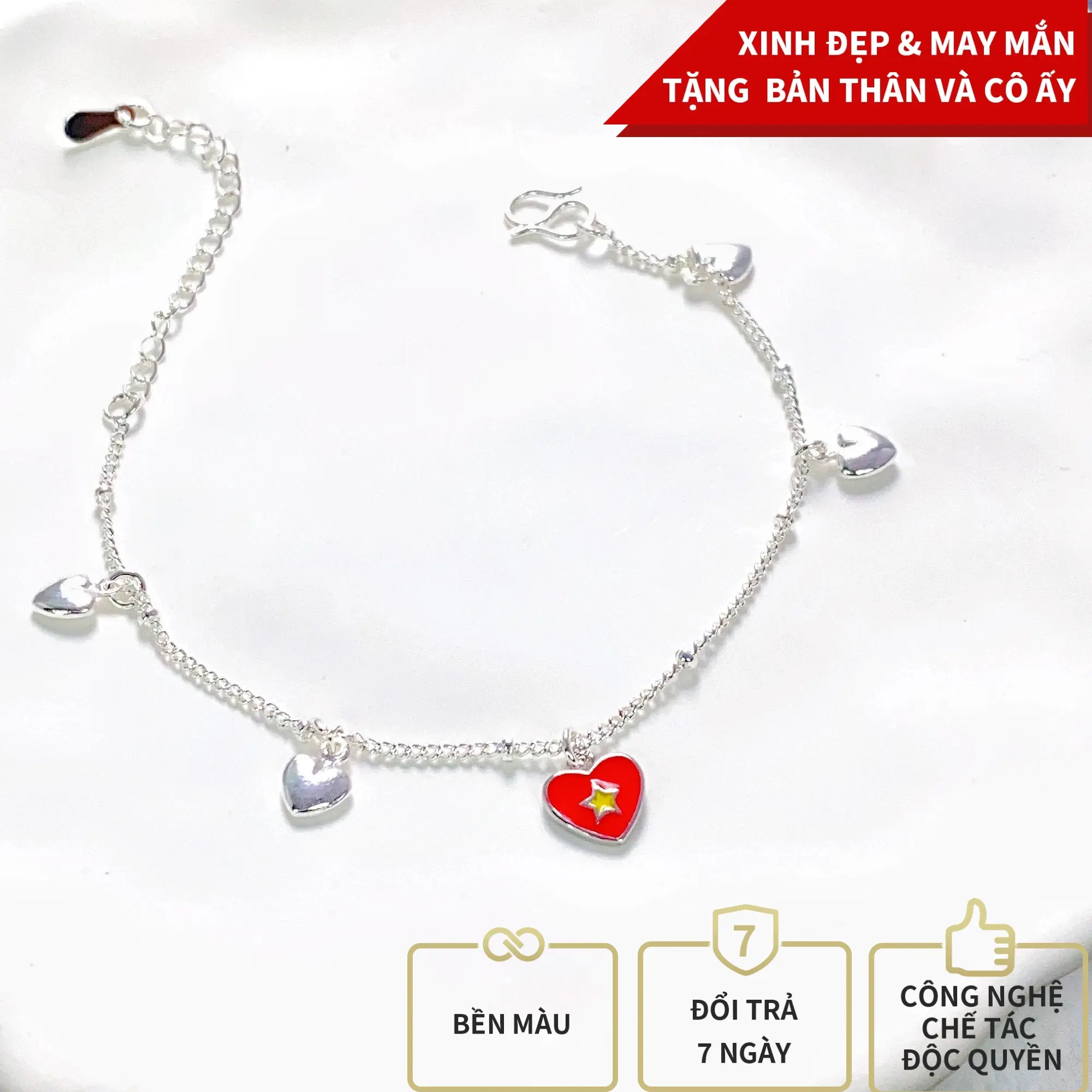 [THIẾT KẾ CHÀO NĂM MỚI ] Lắc tay biểu tượng cờ đỏ sao vàng xinh xắn đáng yêu bạc 925