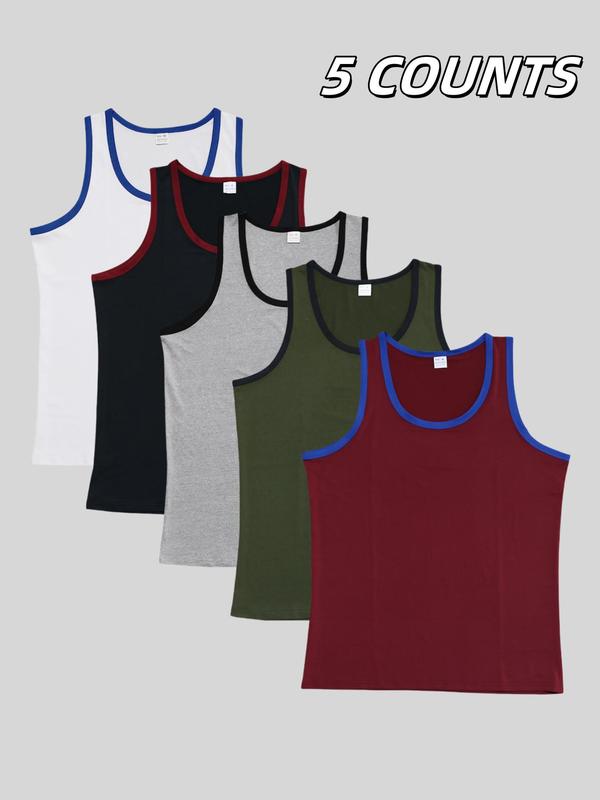 Men's Solid Color Contrast Trim Round Neck Tank Top, Regular Fit Breathable Comfortable Sleeveless Top for Gym Workout Running, Casual Sporty Top for Summer 5