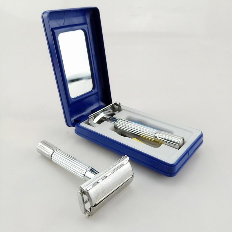  Dao cạo râu INOX cầm tay cổ điển có hộp kèm lưỡi lam và gương soi tiện lợi 