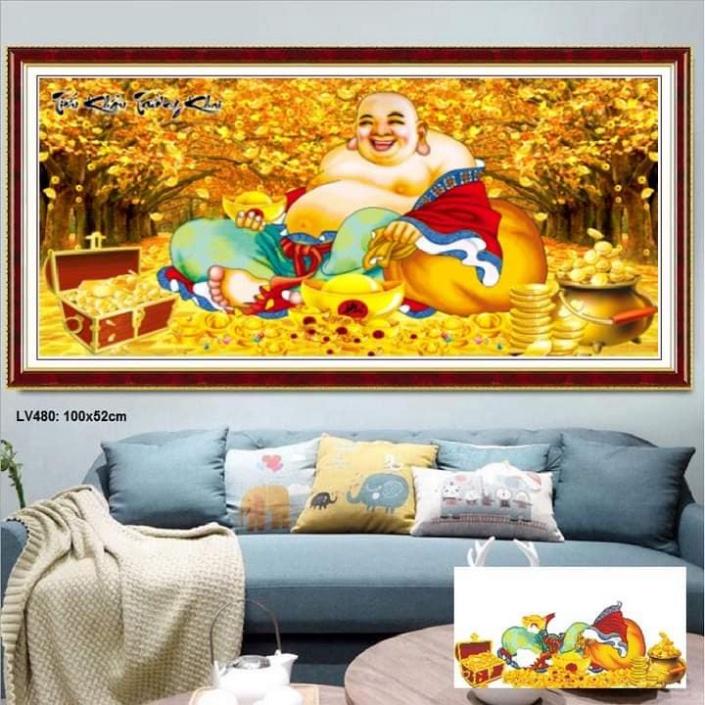 Tranh đính đá phật di lạc KT:100x52cm tranh chưa làm và chưa khung