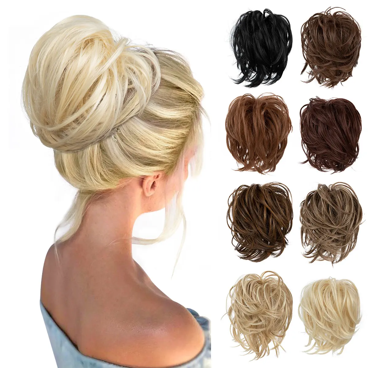 Foreign Trade European and American Flower Bud Bun Hairpiece Natural Fluffy Long Fringe Curly Hair Ring Lazy Hair Bun Hairpiece thermal  brush