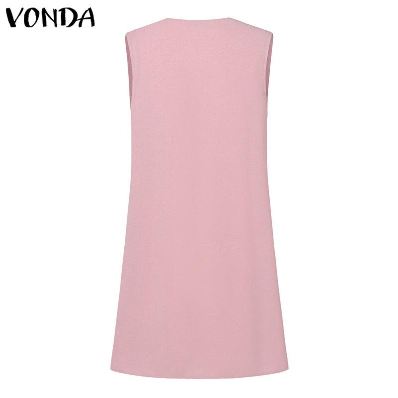Váy Ngắn Chữ A, VONDA, Dành Cho Nữ, Màu Trơn Không Tay, Thiết Kế Cắt Xẻ Thanh Lịch, Thích Hợp Mặc Công Sở, Cổ Thuyền Đầm Xòe 4