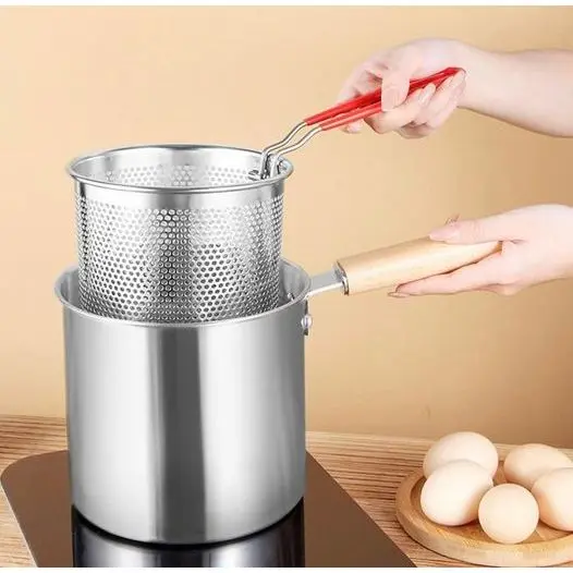 Nồi chiên ngập dầu dung tích 1200ml dùng được cho bếp từ có lưới lọc tiết kiệm dầu chất liệu thép không gỉ 304 4