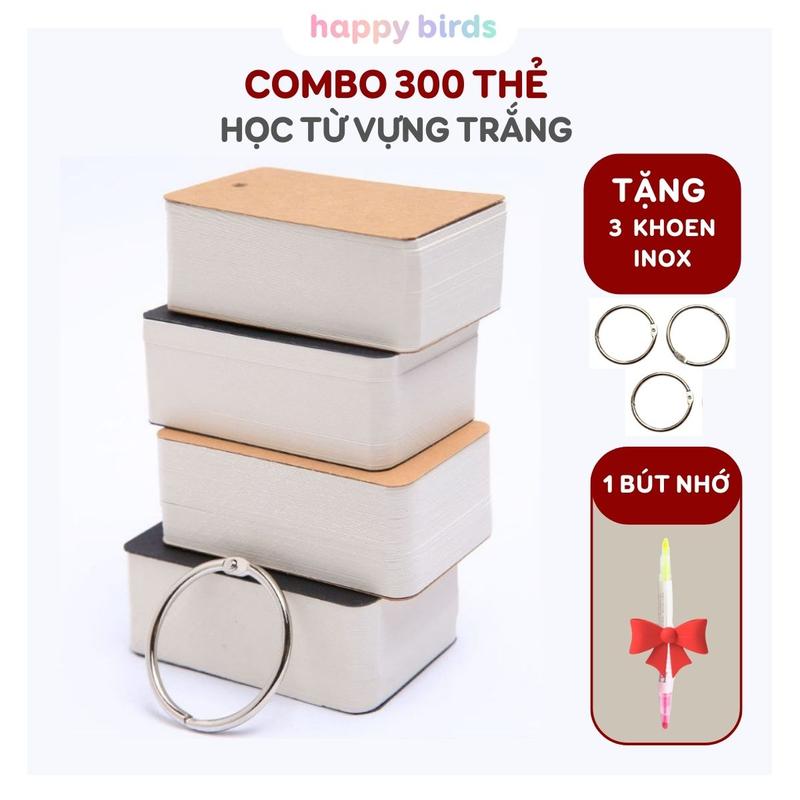  Flashcard thẻ học từ vựng combo 300 thẻ loại dày học tiếng anh tiếng nhật ghi chú định lượng 350gsm tặng kèm khoen bút 