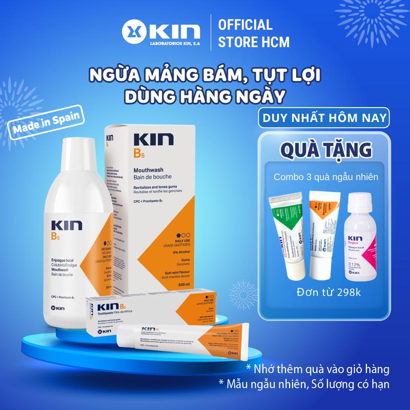 Kin Combo Nước Súc Miệng & Kem Đánh Răng Kin B5 500ml/125ml Ngừa Hôi Miệng Viêm Nướu Mảng Bám Không Cồn Dùng Hàng Ngày