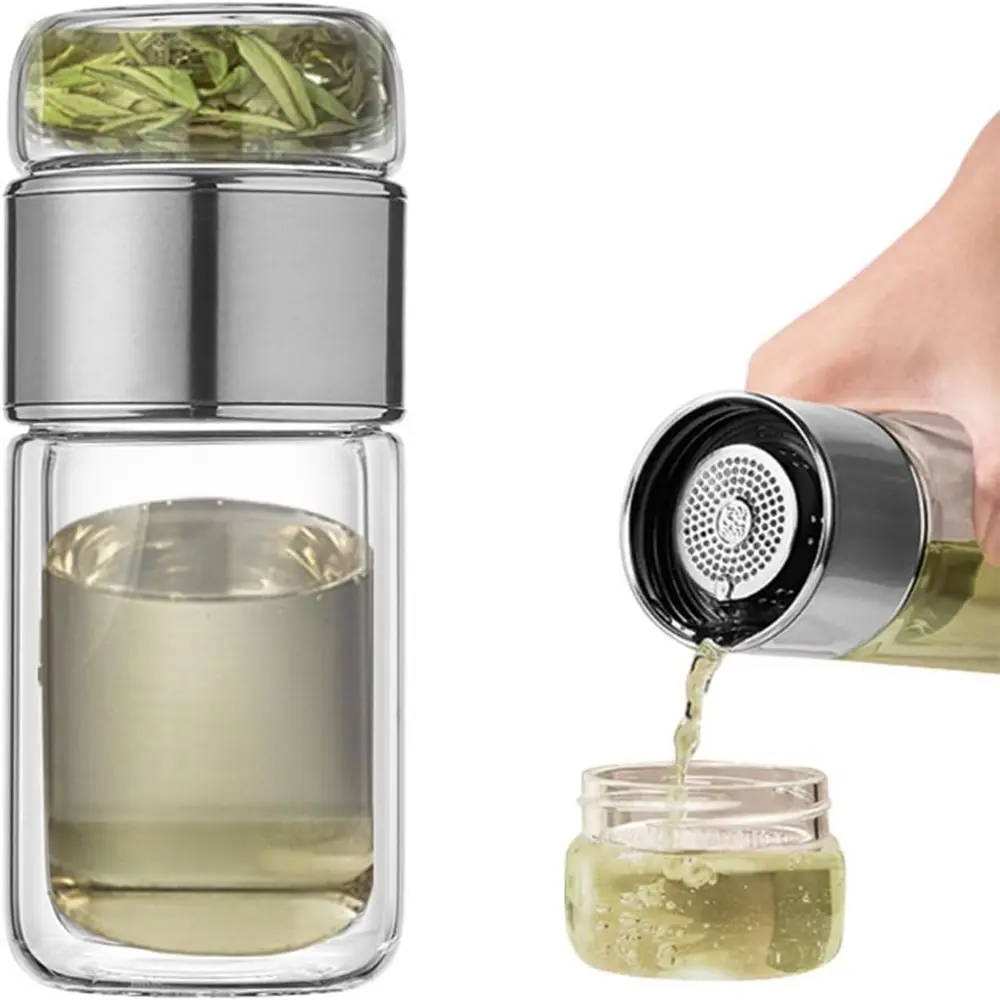 New 304 Stainless Steel Tea Water Bottle Double Glazing with Tea Filter Teapot with Infuser Portable Reusable Double-Layered Glass Tea Infuser Bottle