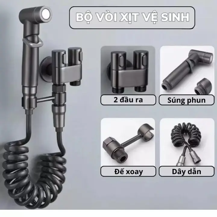Vòi Xịt Vệ Sinh Bộ Vòi Sịt Vệ Sinh Tăng Áp Vòi Bồn Cầu Inox 304 Chia 2 Đầu Nước Không Gỉ 0