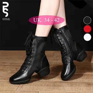 KAMILA JARING - Sepatu Line Dance / Dansa Latin Boots Jaring Heels Merah Shoes