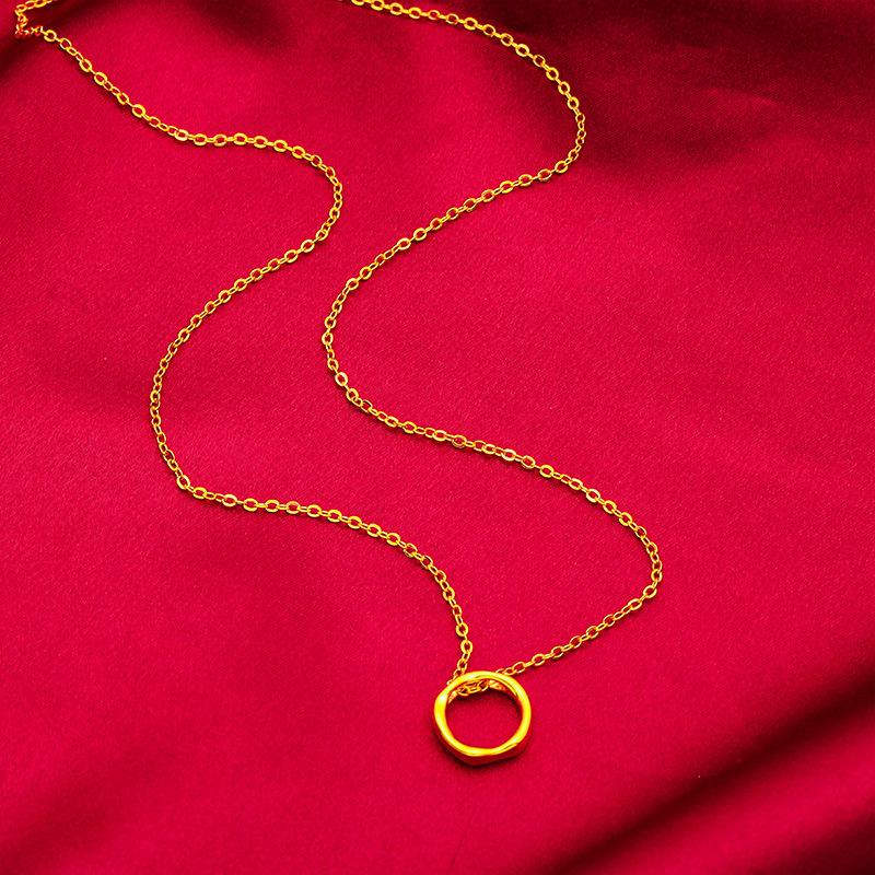 Product Introduction of Gold 916 Original Malaysia Geometric Pendant Korean Double Ring O Women's Necklace Gift for Mom 2
