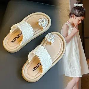 Sandal Anak Perempuan Camillia Fashion Ujung Terbuka Warna Solid Tenun Bola Rambut Sol Lembut Antiselip Sepatu Anak Usia 3-18 Tahun