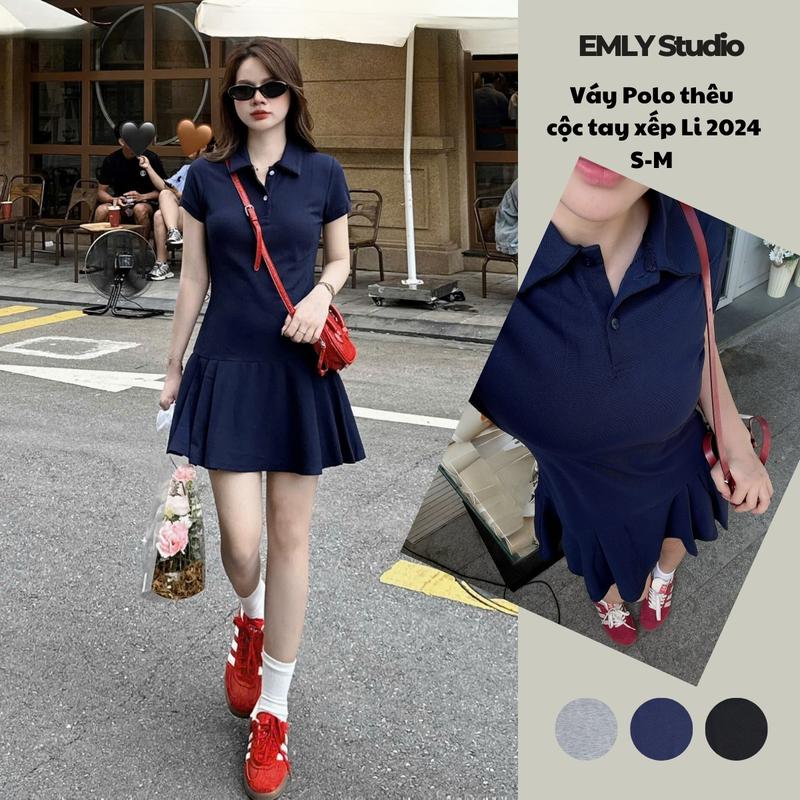 EMLYvn - Váy Polo Cộc Tay Xếp Li Thêu Ngựa, Váy Pickleball Nữ Đầm Nữ Mùa Hè Đơn Giản Hot Hit (Có Hình Thêu )