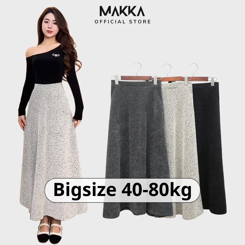  Chân váy nữ MAKKA chân váy dáng dài chữ A xoè nhẹ tiểu thư chất dạ sọc chéo cao cấp 5011 