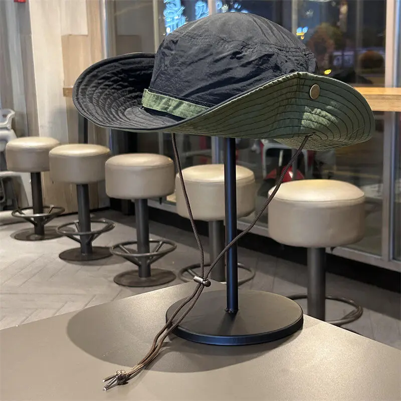 Outdoor hiking hats Men's and women's summer thin quick-drying sun hats Western cowboy draw rope fisherman's hat