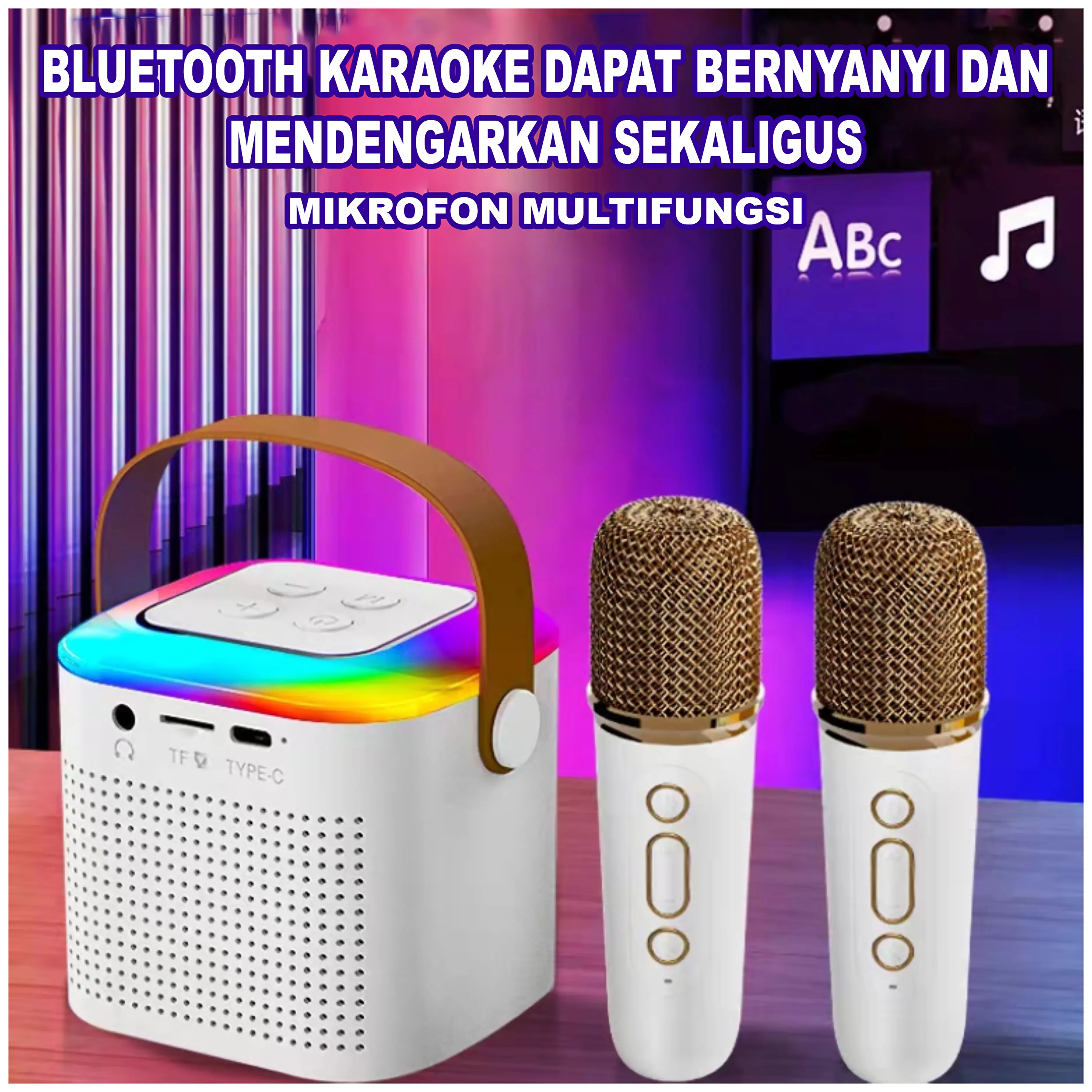 Karaoke Speaker Bluetooth 1 MIC 1 SET Mini Machine with 1 Wireless Microphone Bluetooth Karaoke Speaker Stereo Sing Amplifier Speaker Full Bass original suara jernih Dapat terhubung ke HP/TV Ponsel Speakers Komputer