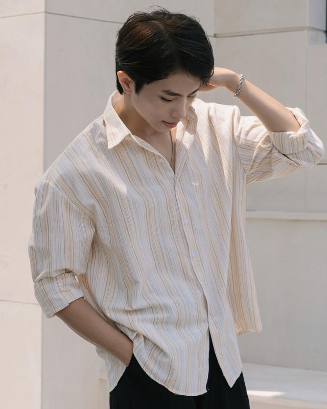 Áo Sơ Mi Nam Dài Tay Brand HB Phối Kẻ Sọc Chất Liệu Cotton Thấm Hút Mồ Hôi SM20