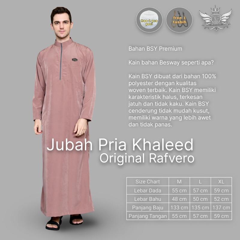 RAFVERO Jubah Pria Khaleed Dewasa Hitam Polos Muslim Panjang Bahan BSY Premium Size M L XL Gamis Pria Lazat Non Katun Non Sutra 8