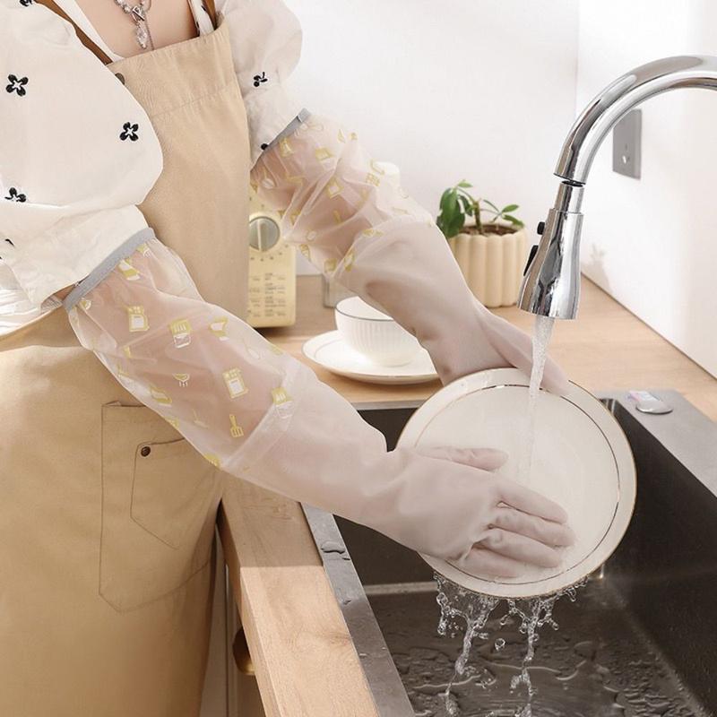 Product Introduction of New Rubber Dishwashing Gloves Thickened Waterproof Women Washing Clothes Hanging Plush Brush Bowl Latex Gloves 9