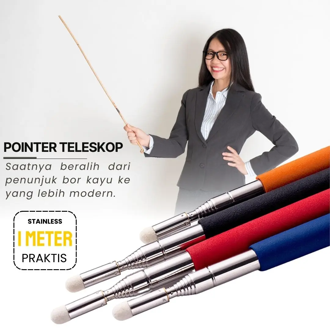 1 Meter Penunjuk Pointer Papan Tulis Guru Dosen Teleskopik ORIGINAL Pena Merah