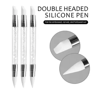 【PRADAHID】 Pena Kuku Pena Silikon Berkepala Ganda Pena Ukir Lem Stik Pena Timbul Sikat Kuku