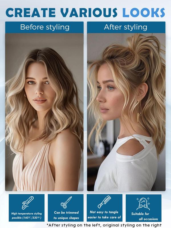 18 Inch Long Wavy Wigs for Women, Gorgeous Fluffy Wigs without Bangs, Synthetic Lace Front Wigs for Party, Daily Use 7
