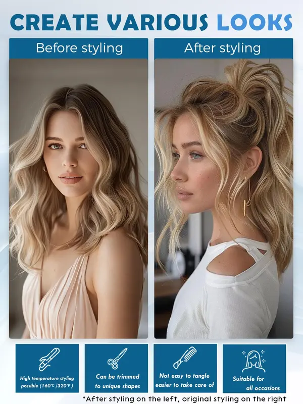 18 Inch Long Wavy Wigs for Women, Gorgeous Fluffy Wigs without Bangs, Synthetic Lace Front Wigs for Party, Daily Use 7