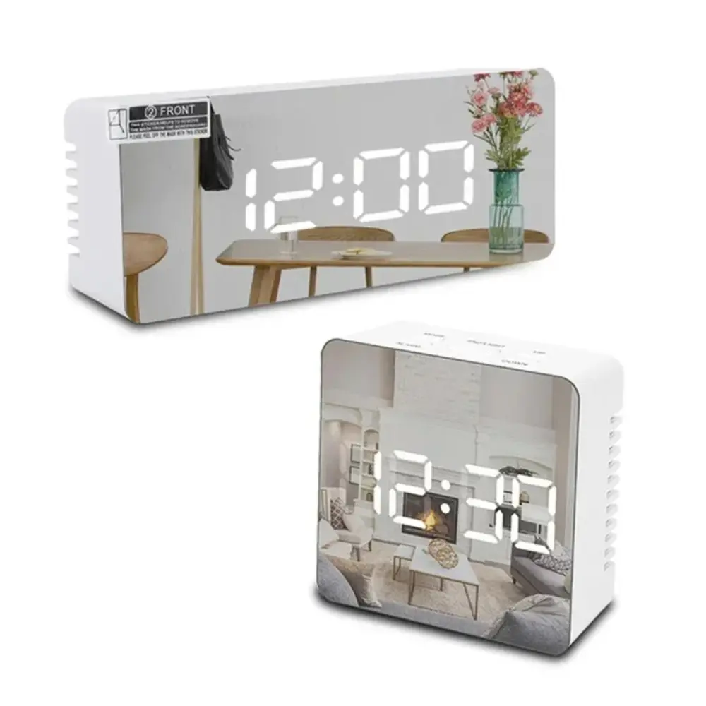 Digital Alarm Clock LED Night Light Thermometer Wall Clock Light Square Rectangular Multifunctional Watch Mirror Clock Digital Mirror Clock Desktop Creative Makeup Mirror Alarm Clock Home Temperature Electronic Clock Decor Set