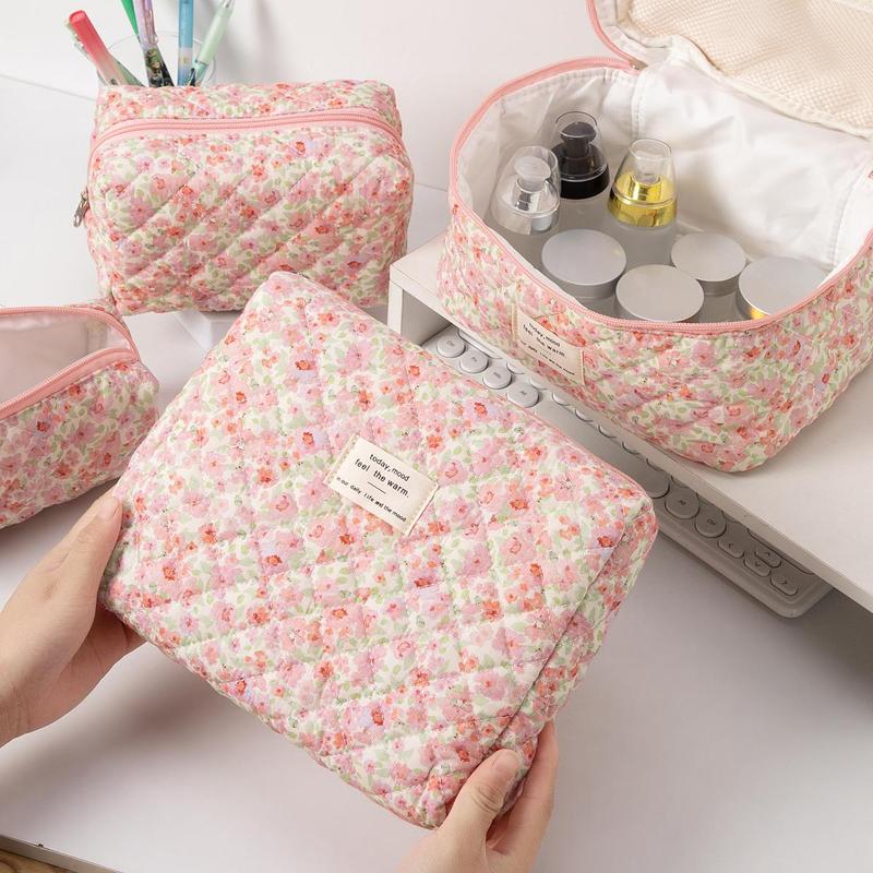 Product Introduction of Floral Pattern Makeup Bag Set, 4 Counts/set Large Capacity Cosmetic Storage Bag, Zipper Makeup Organizer Pouch, Versatile Storage Bag for Travel, Office, Home 4