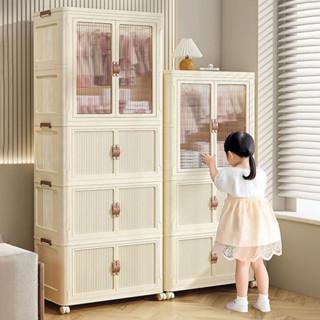 Tủ quần áo gập gọn, Tủ nhựa để đồ đa năng cửa trong suốt có bánh xe có khóa nam châm