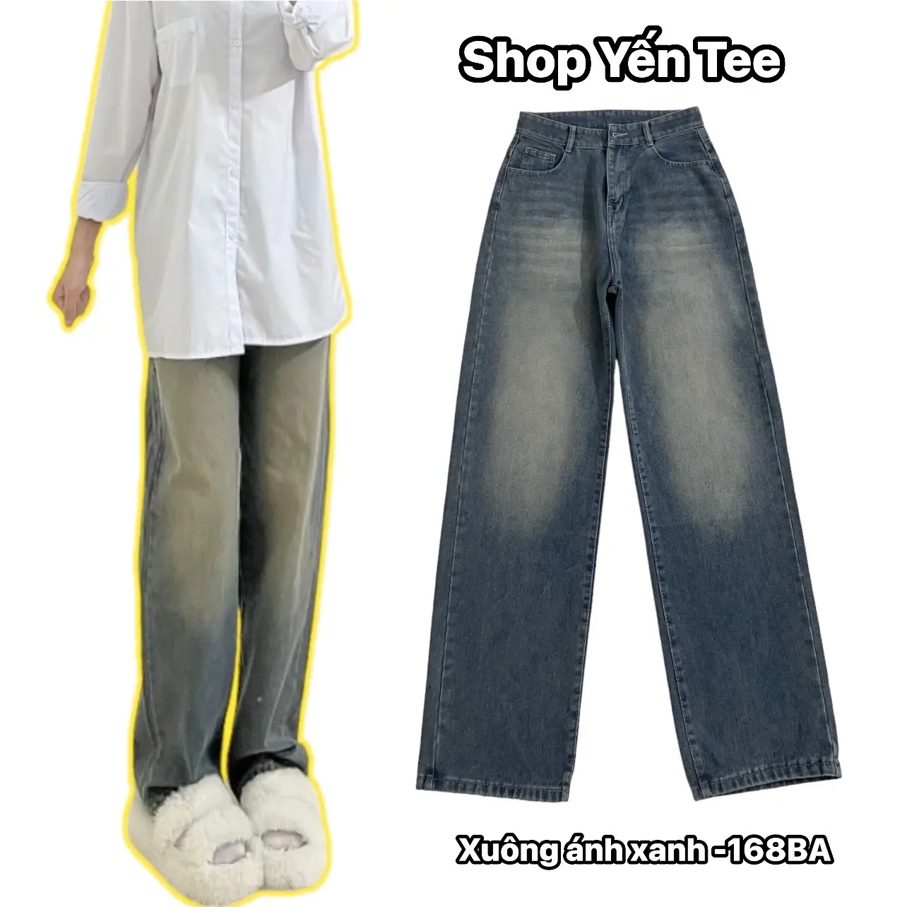 ( 2 màu ) Quần jeans ống rộng xuông ánh xám bụi bặm xu hướng 2025 Yến Tee , mặc đi học, đi chơi , che khuyết điểm, quần suông sọc kẻ loại dày, quần ống suông nữ đẹp, quần jean nữ suông, quần bò ống suông nữ, quần ống suông, quần suông nữ ống rộng