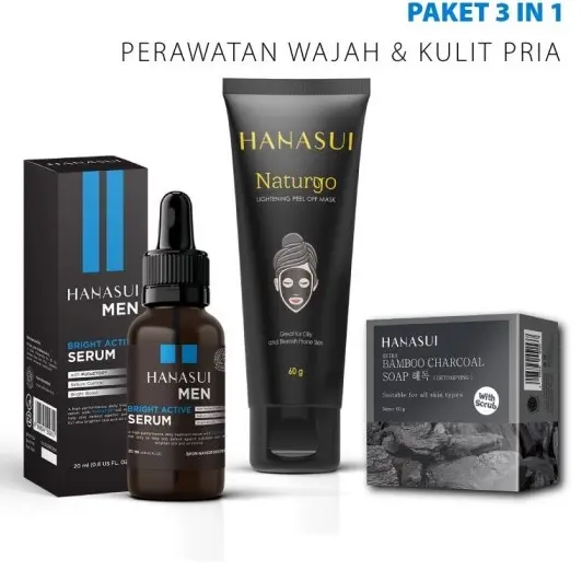 MURAH - HANASUI PAKET WAJAH PRIA sabun, masker, serum (3IN1) Muka Perawatan Pencerah Hitam Facial Berjerawat Berminyak skincare cowok mukapria Pembersih Wajah Mengencangkan/Mengangkat