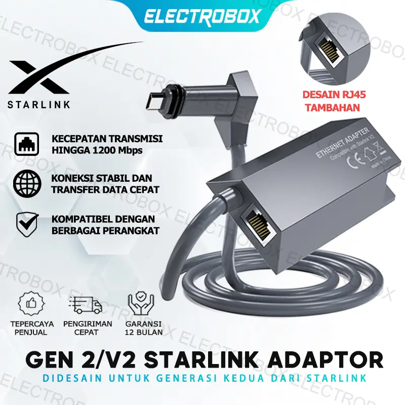 Adaptor Lan Starlink V2/Gen 2 STARLINK ETHERNET ADAPTOR / LAN / RJ45 Starlink Internet 1200Mbps 0