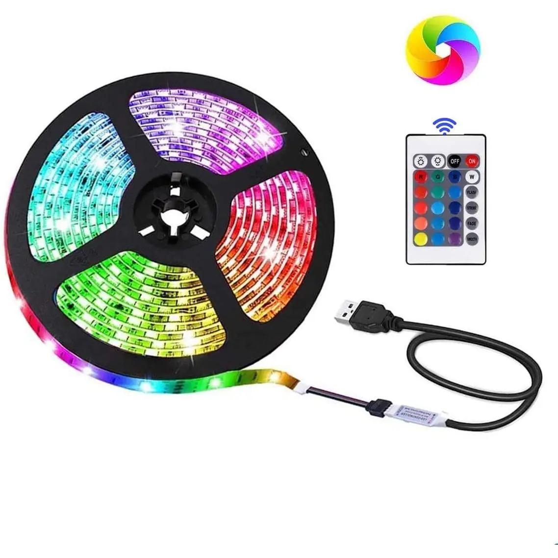 NA LED Strip Lights USB Powered, SMD 5050RGB Colour Changing Lighting Strip with 24 Keys Remote Control ,9.84 feet ,DIY TV Backlight,Indoor Decoration (9.84 feet)