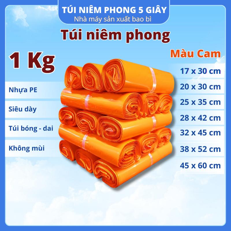 Túi gói hàng - túi niêm phong màu Cam, chất liệu bóng dày, có keo dán sẵn - tuiniemphong5giay