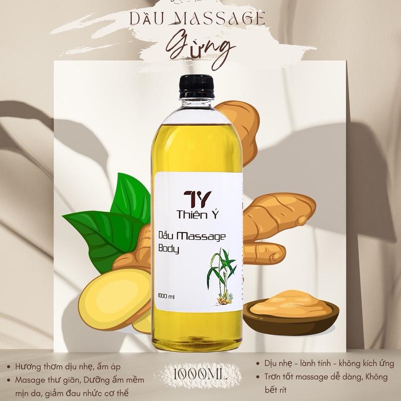 Dầu Massage Body Gừng_ Tinh dầu massage thư giãn_ Dầu chuyên dụng cho spa_Dưỡng ẩm & là  mềm mịn da - Chai 1000ml  Dưỡng Ẩm Da Body Oil