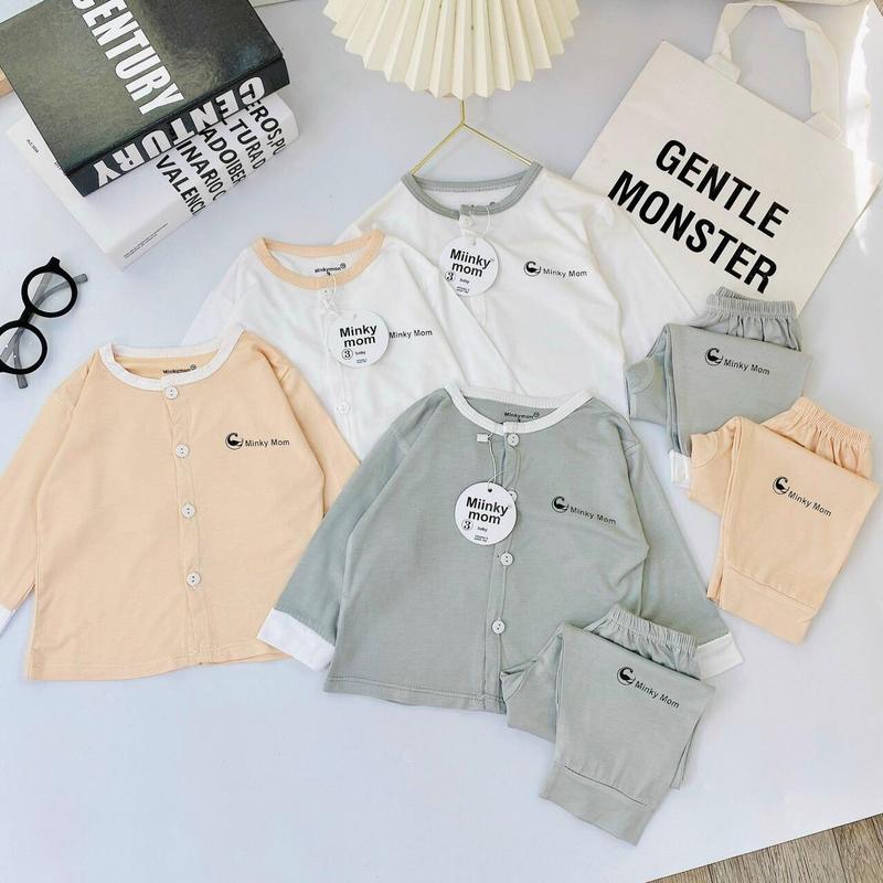 [Tặng Khăn Sữa và Vòng dâu tằm ] Bộ dài tay cúc giữa cho bé sơ sinh Đồ bộ Minky Mom Thun Cotton Vải Cotton