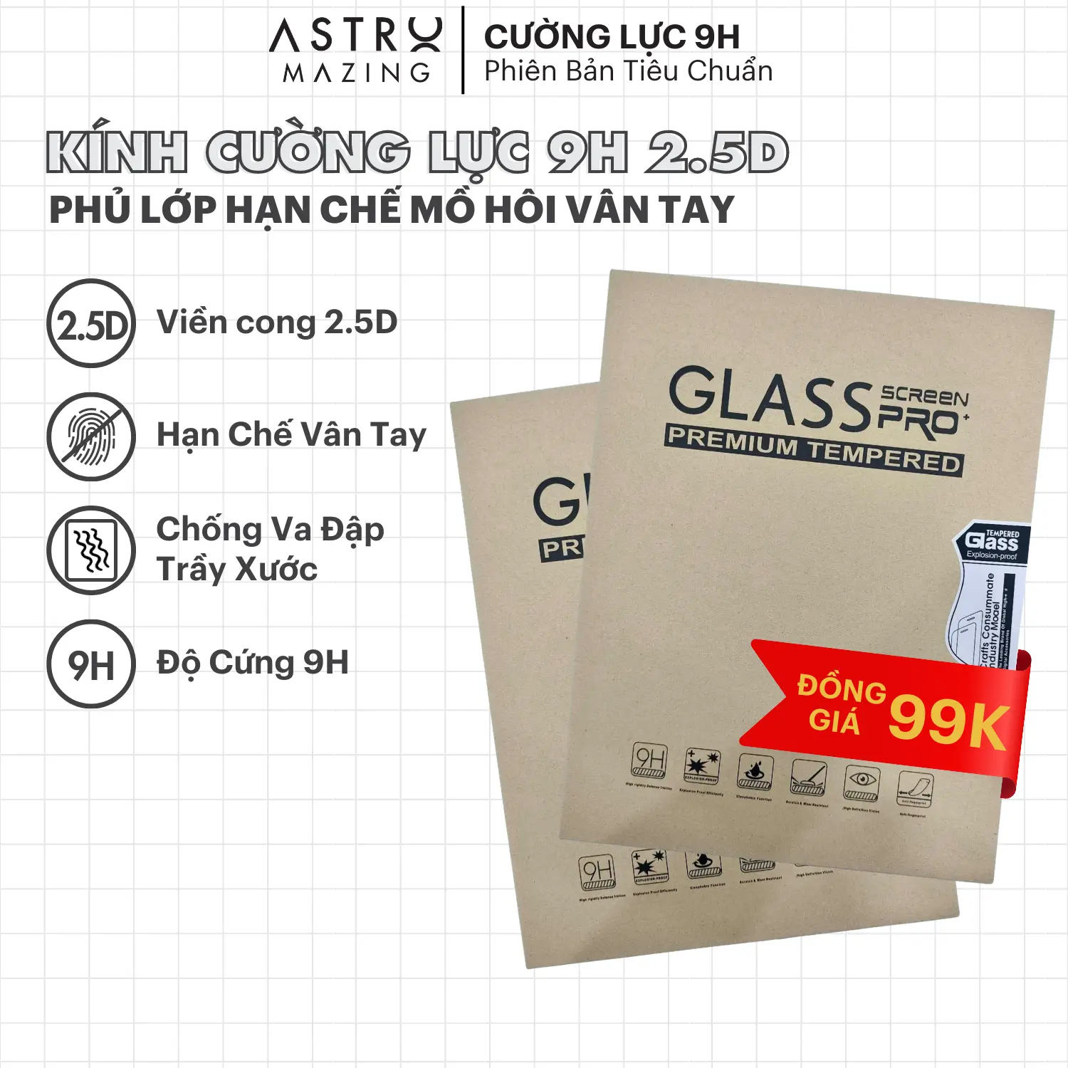 [Kraft] Kính cường lực AstroMazing tiêu chuẩn chống vân tay cho i_Pad Mini 4-5-6/ Air 1-2-3-4-5/ Pro 9.7-10.5-11-12.9/ Gen 5-6-7-8-9-10