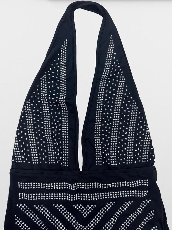 Women's Rhinestone Decor Backless Halter Mermaid Dress, Summer Clothes Women, Elegant Deep V Neck Sleeveless Maxi Dress for Party Evening Gown, Summer Clothes for Lady, Comfort Summer Dresses 2