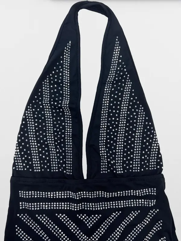 Women's Rhinestone Decor Backless Halter Mermaid Dress, Summer Clothes Women, Elegant Deep V Neck Sleeveless Maxi Dress for Party Evening Gown, Summer Clothes for Lady, Comfort Summer Dresses 2