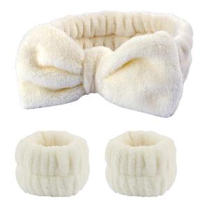 1 Diadema con Moño Decorativo y 2 Bandas para la Muñeca, Banda Suave para Lavado de Cara para Uso Diario, Accesorios Lindos para Lavado Facial para Mujeres y Niñas