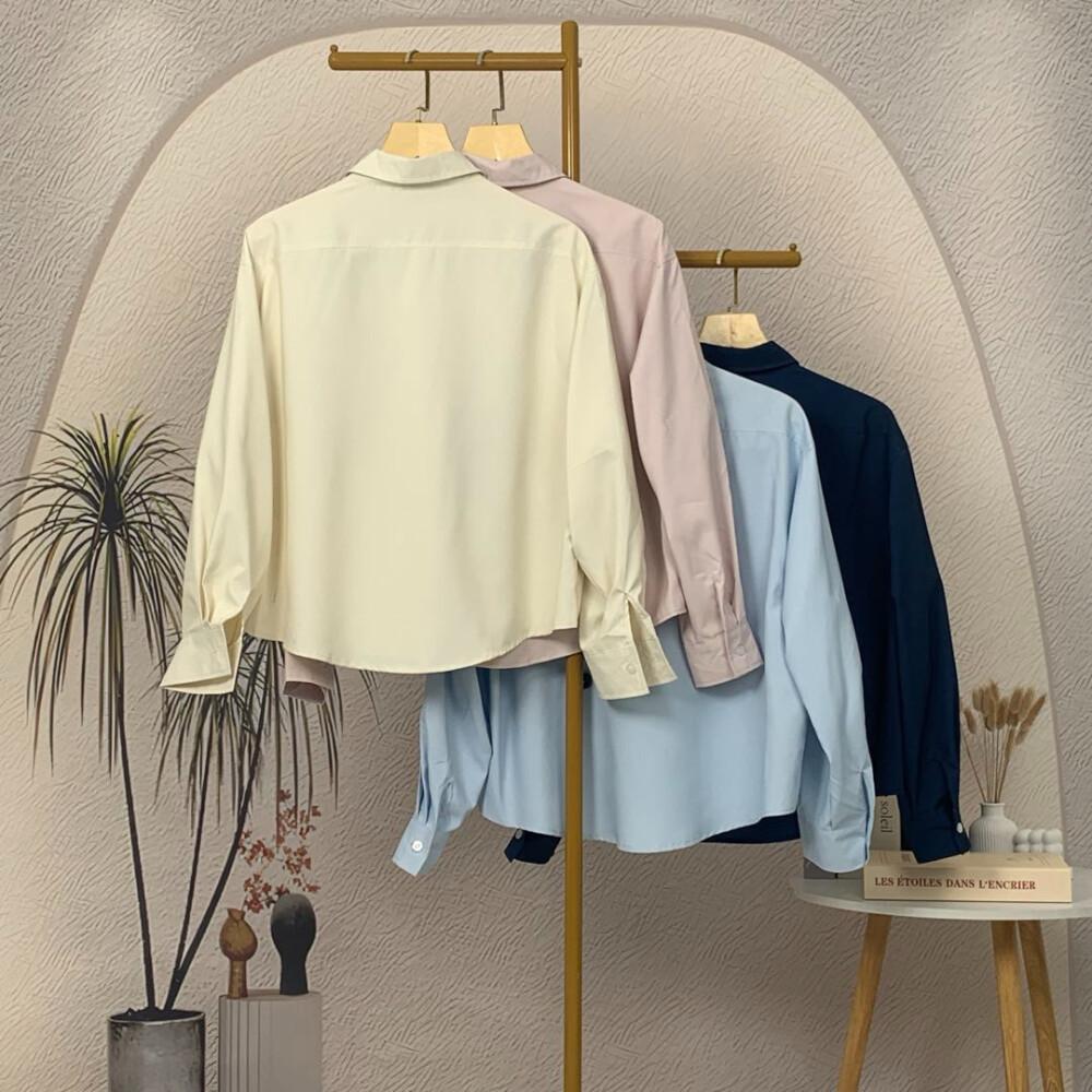 [ready stock]CHICMORE Kemeja Wanita Longgar Lengan Panjang Warna Solid Bordir Motif Lucu