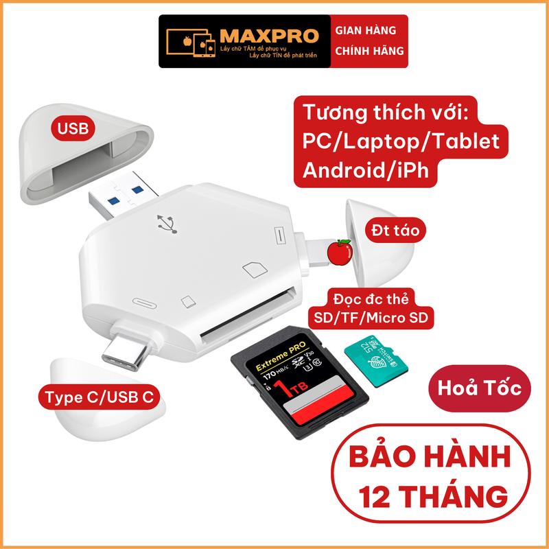 Đầu đọc thẻ nhớ đa năng SD/TF cho điện thoại, laptop, PC. Cổng kết nối Type C, USB, Lightning, Micrio USB. Adapter cho thẻ nhớ, bộ đọc thẻ nhớ.