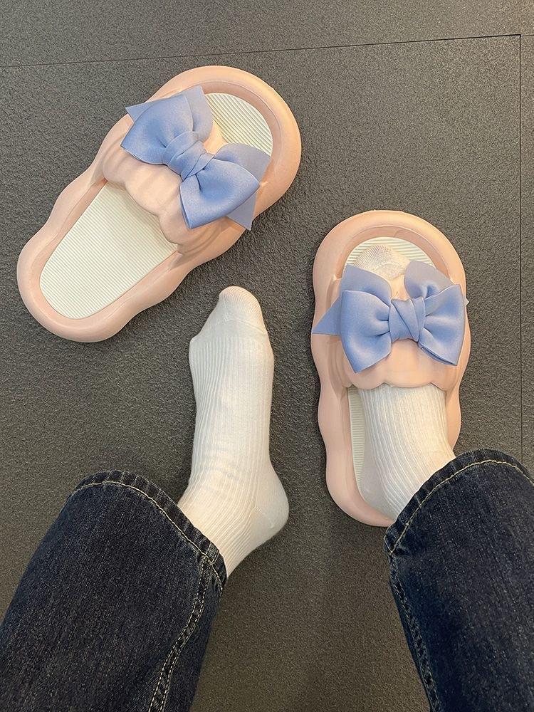 Product Introduction of New Cute Wild Bowknot Slippers for Women Summer Outdoor Student Dormitory Non-Slip Slip Slip-on Thick-Soled Sandals for Women Walking Shoes Footwear Girl Slide Flipflop Comfort Onyx 15