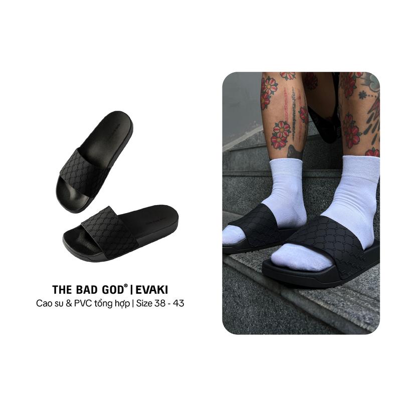 Dép Nam quai ngang slipper The Bad God Evaki đen X02 Black DéP Đế Bằng ( KHÔNG HỘP )