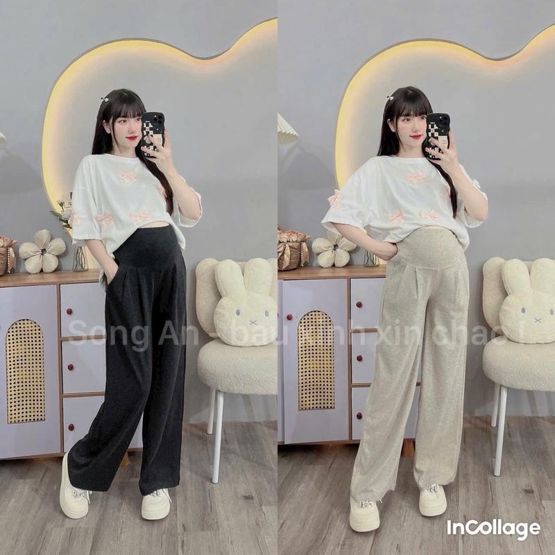 Quần nỉ bầu ống rộng có đỡ bụng co giãn chất tăm mềm mặc ấp áp bigsize