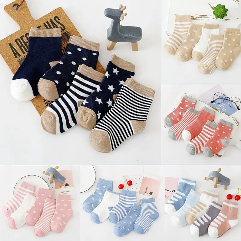 5 Pairs Cotton Baby Socks 0-1-3-6Y Children 7-16cm Foot Length Pure Cotton Animal Kids Design Fadeless Soft Infant Socks