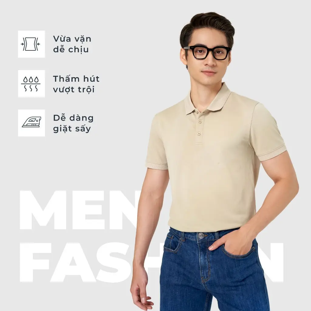 Áo polo nam CANIFA chất liệu cafe pha, cổ đức tay cộc 8TP23A004