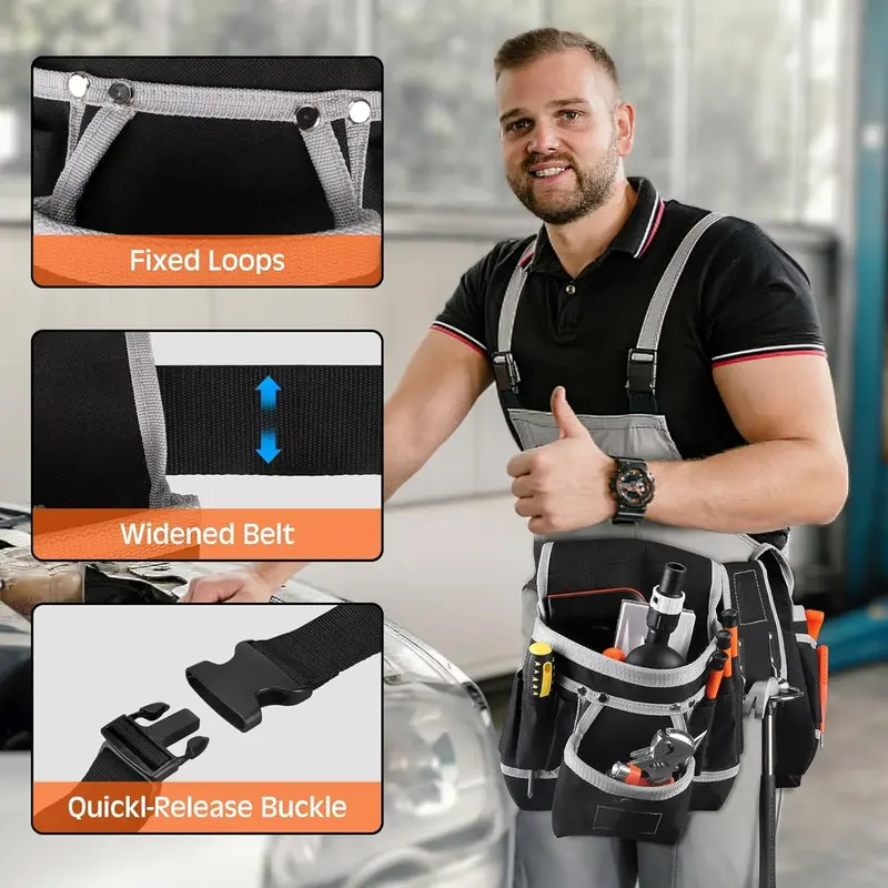 Magnetic Tool Pouch, Portable Heavy Duty 26-pockets Padded Tool Belt for Men, Detachable & Adjustable Industrial Tool Pouch Bag for Electrician, Carpenter, Construction 5