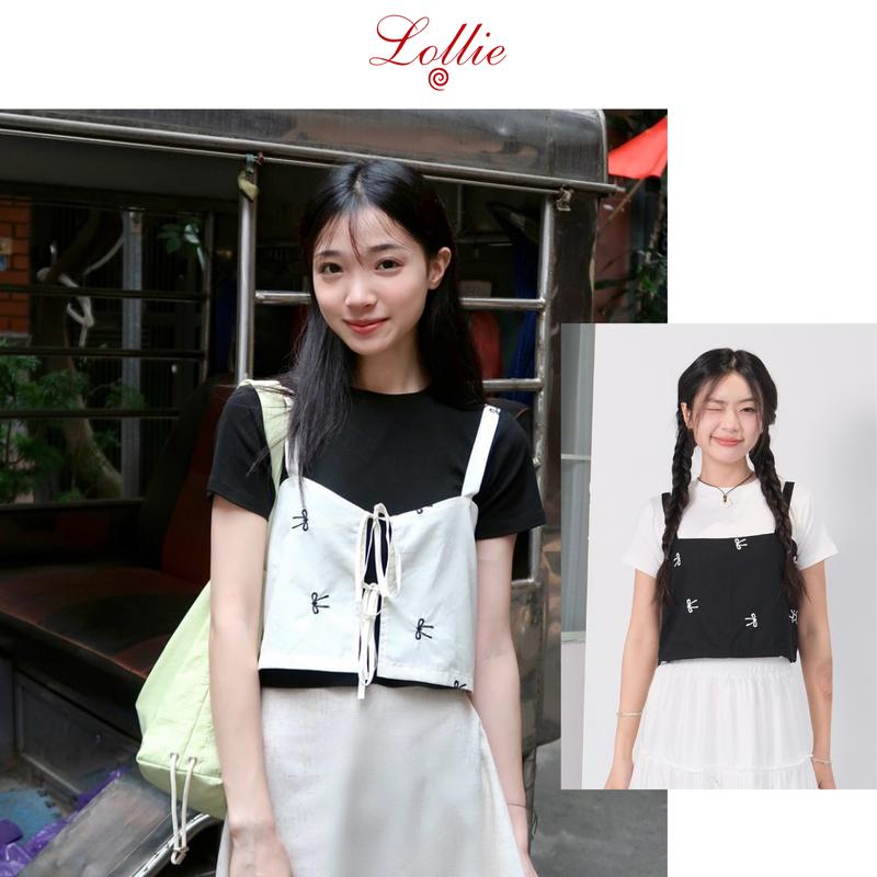 LOLLIE STUDIO - Áo hai dây nữ thêu nơ Ribbon Top TKA380 croptop chất liệu cao cấp thiết kế đáng yêu 0